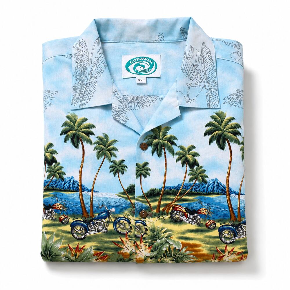 Vintage Go Hawaii Hawaiian Shirt XXL Scenic Motorcycle Tropical Camp Collar - Picture 3 of 6